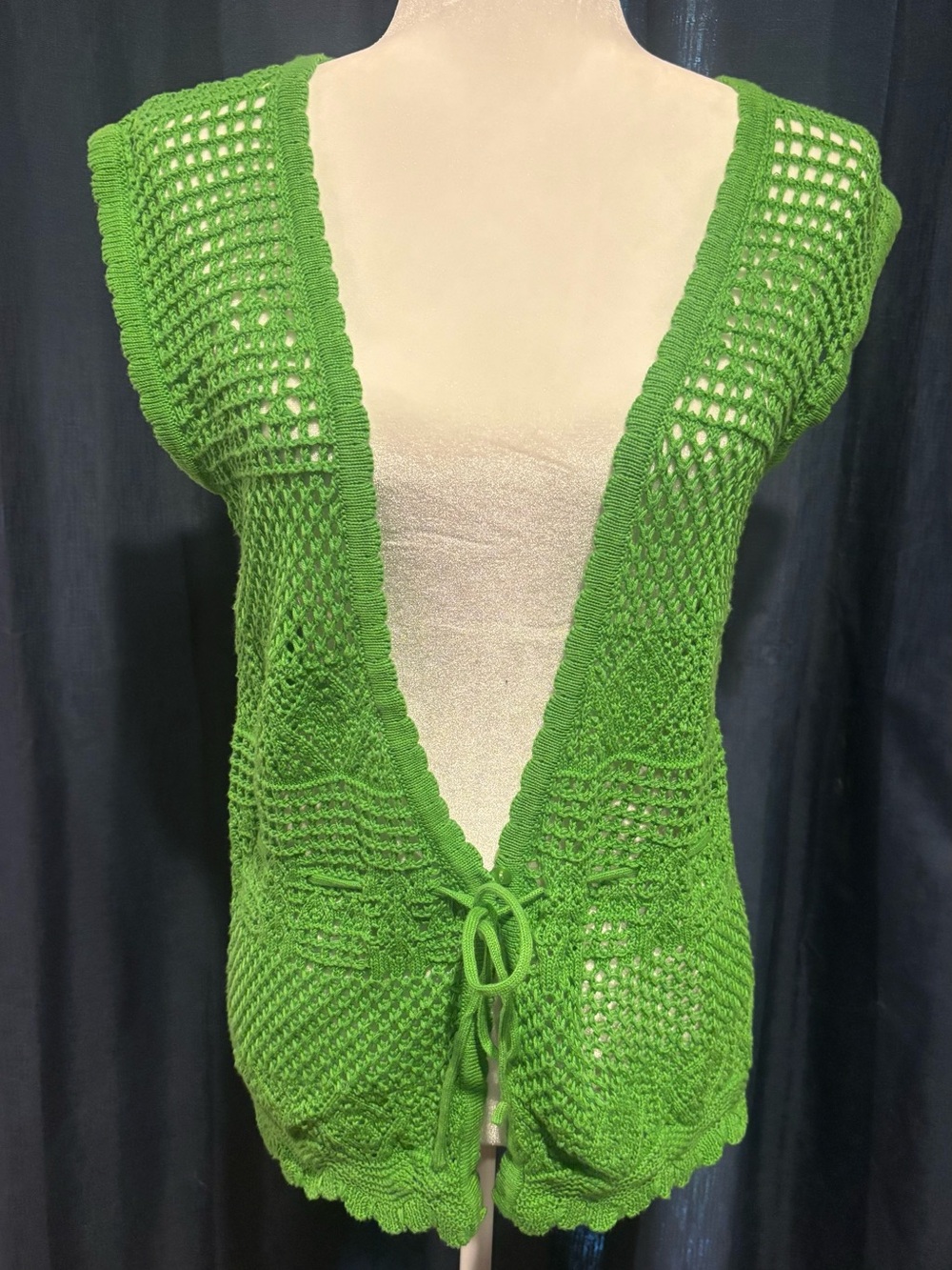 Green Crochet Tie-Front Women's Top
